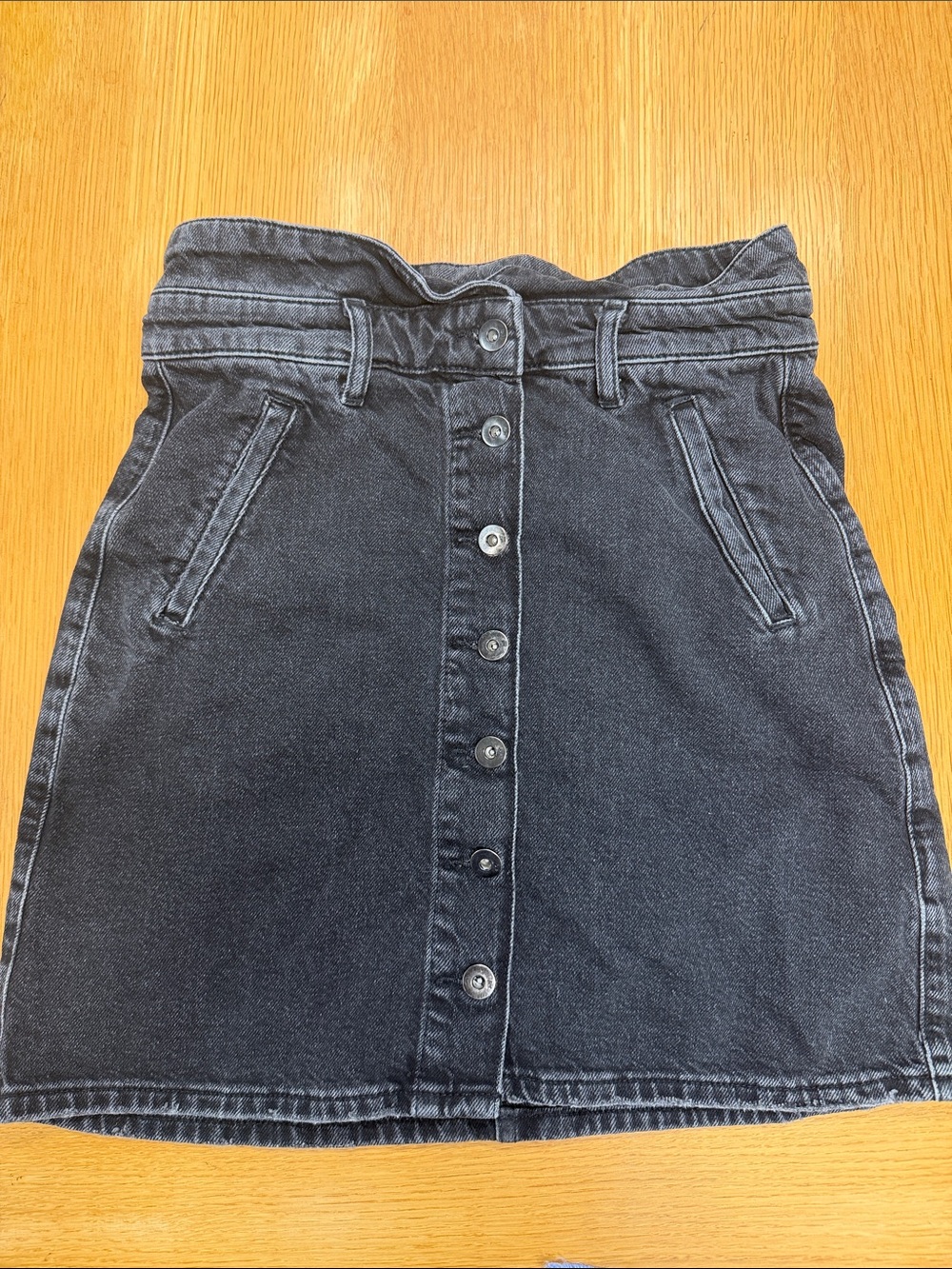 Pilcro and the Letterpress Black Button-Front A-Line Mini Skirt
